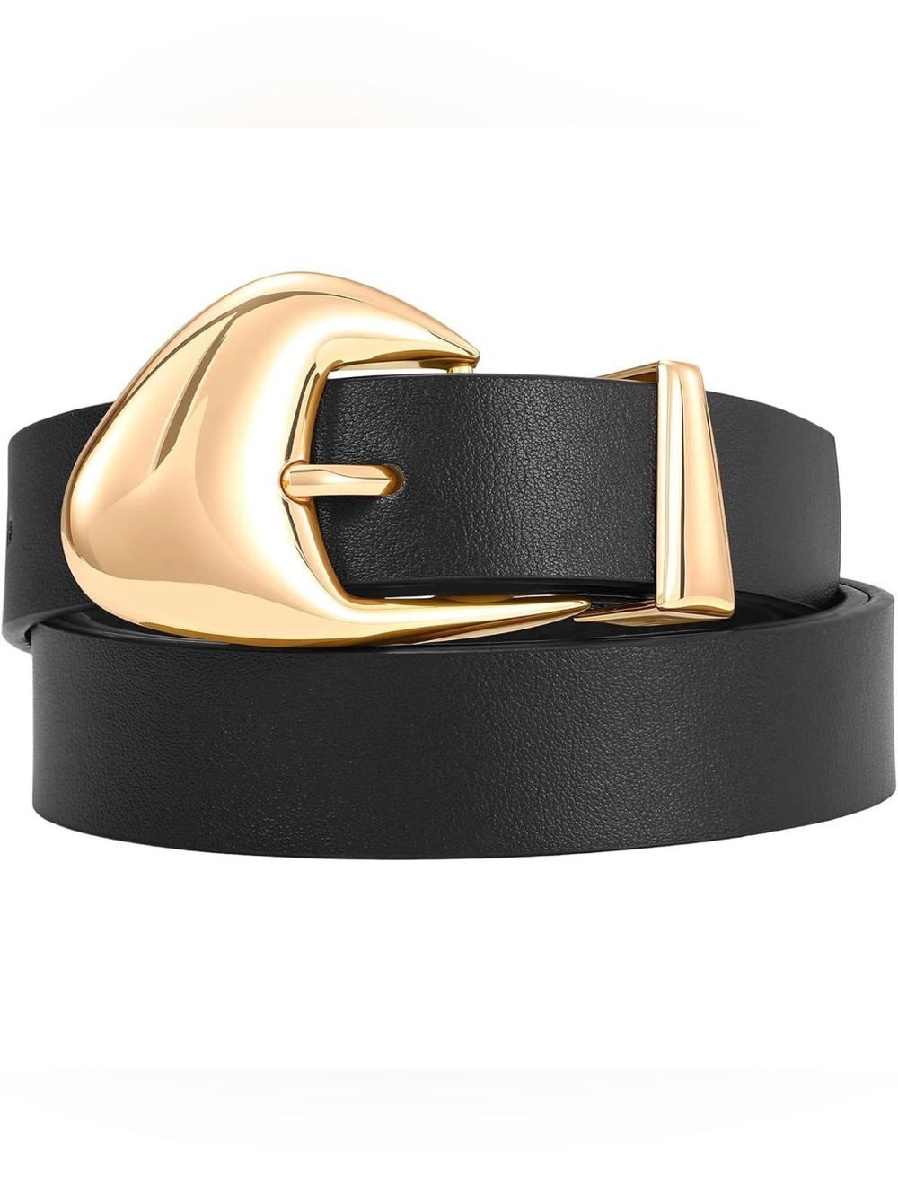 Black Vegan Leather Belt Gold Buckle – Medium